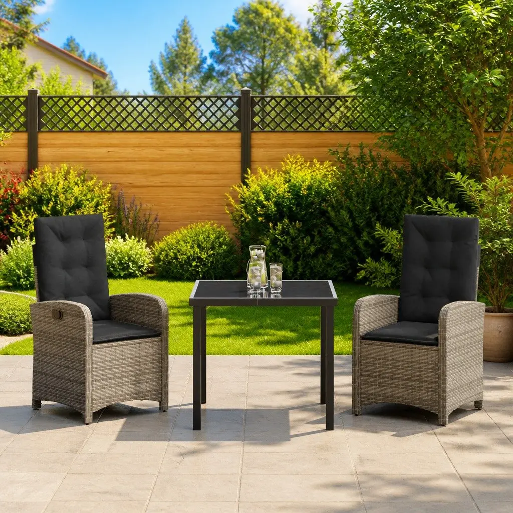 Garden Dining Set 3 Piece Outdoor Furniture Grey Poly Rattan with Cushions