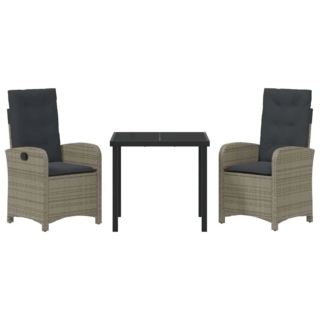 Garden Dining Set 3 Piece Outdoor Furniture Grey Poly Rattan with Cushions