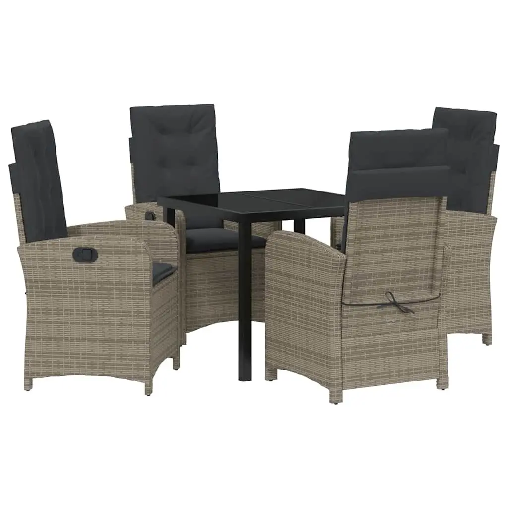 Garden Dining Set 5 Piece Outdoor Furniture Grey Poly Rattan with Cushions