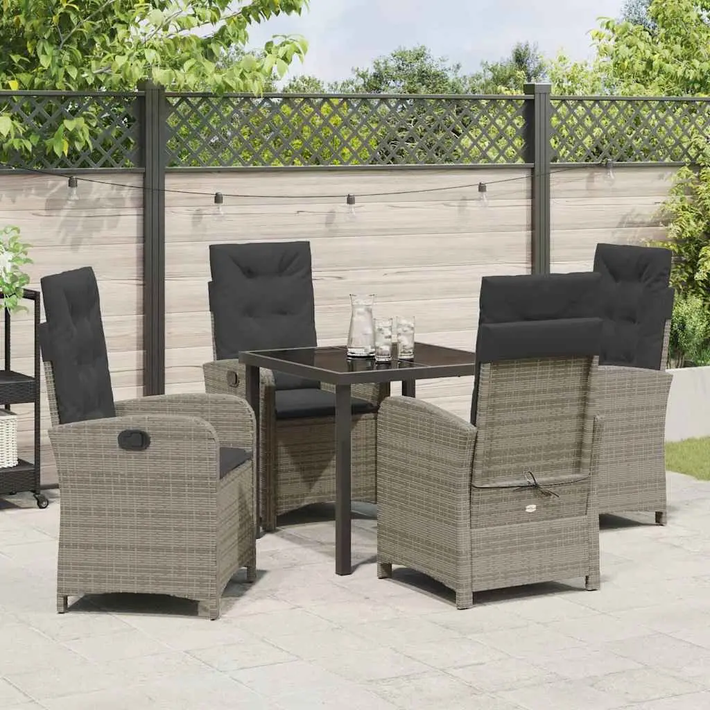 Garden Dining Set 5 Piece Outdoor Furniture Grey Poly Rattan with Cushions