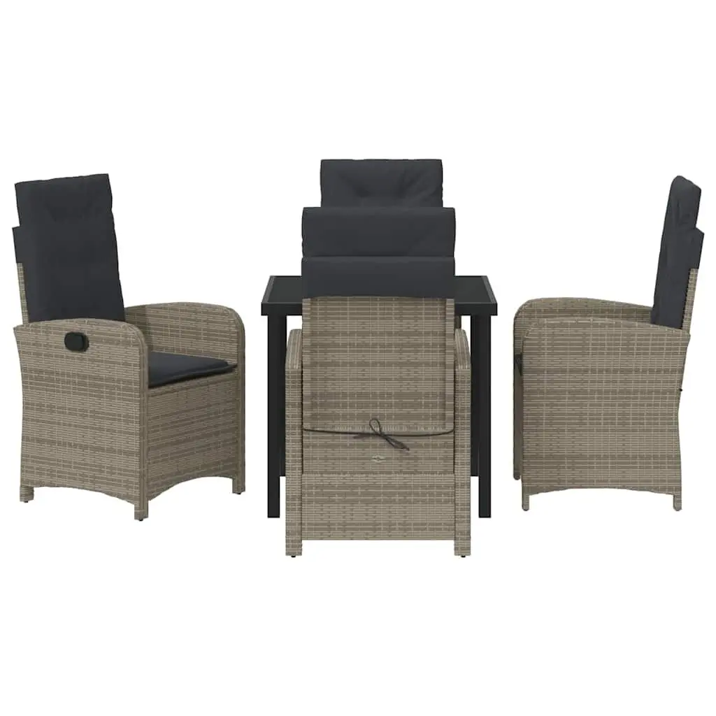 Garden Dining Set 5 Piece Outdoor Furniture Grey Poly Rattan with Cushions