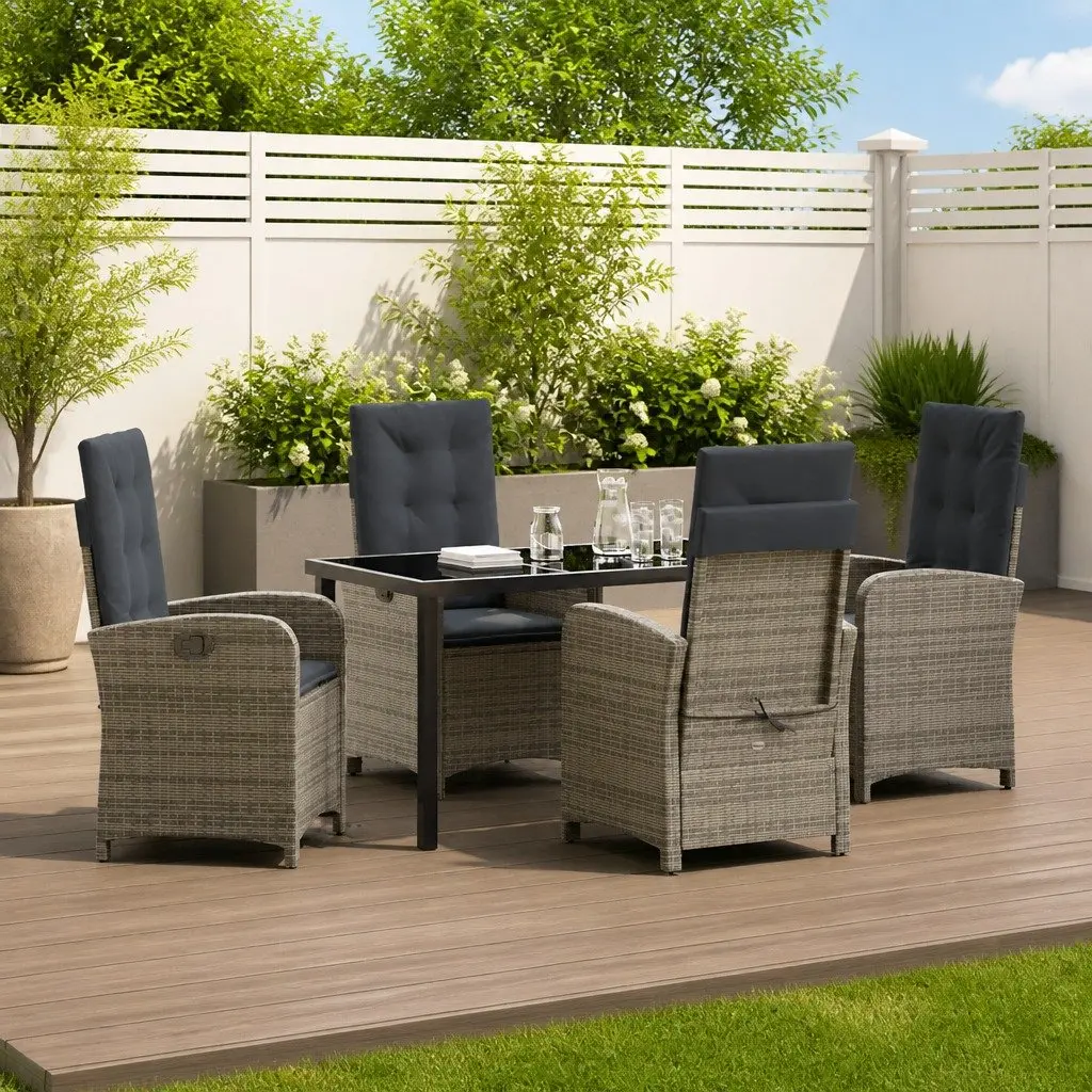 Garden Dining Set Grey 5 Piece Outdoor Furniture Rattan Chairs Table Cushion