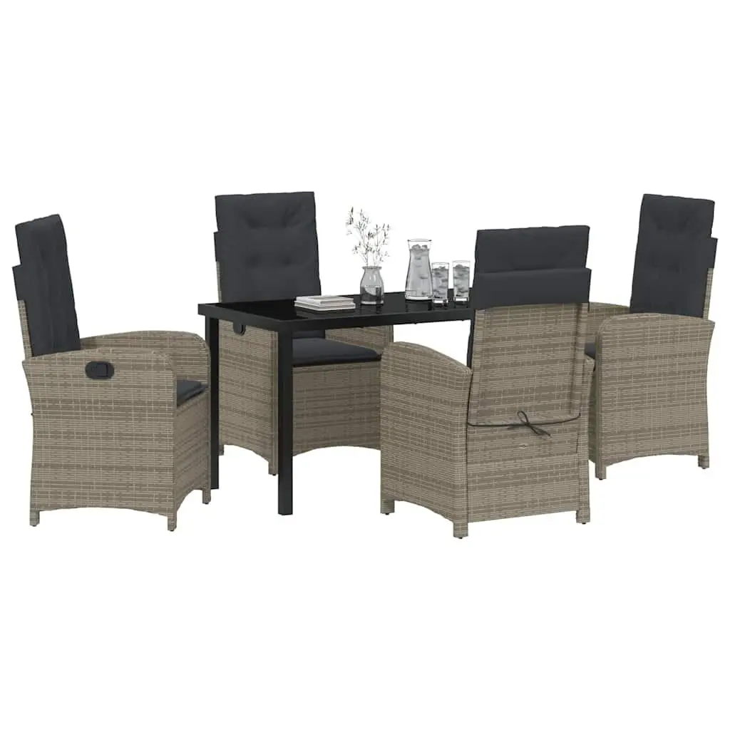 Garden Dining Set Grey 5 Piece Outdoor Furniture Rattan Chairs Table Cushion