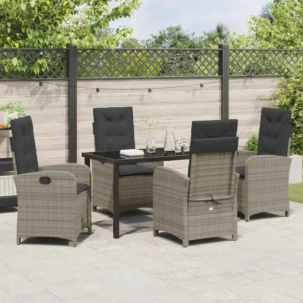 Garden Dining Set Grey 5 Piece Outdoor Furniture Rattan Chairs Table Cushion