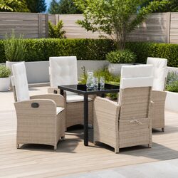 Garden Dining Set 5 Piece Outdoor Furniture Beige Poly Rattan with Cushions