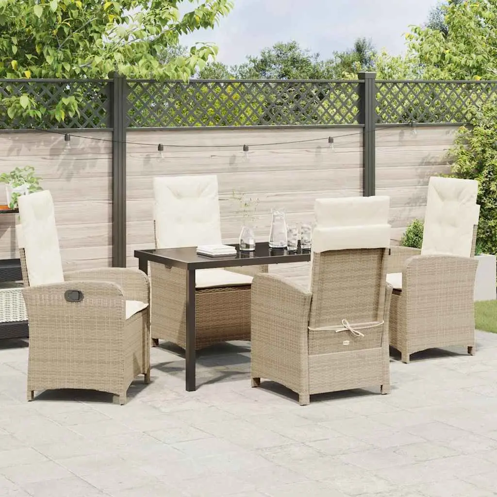 Garden Dining Set Beige 5 Piece Adjustable Backrest Cushions