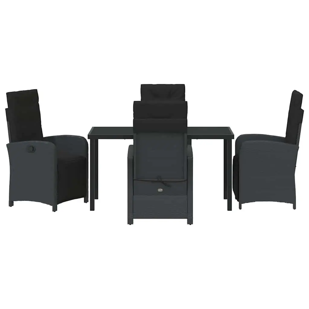 Garden Dining Set 5 Piece Outdoor Furniture Black Poly Rattan Glass Top Cushions
