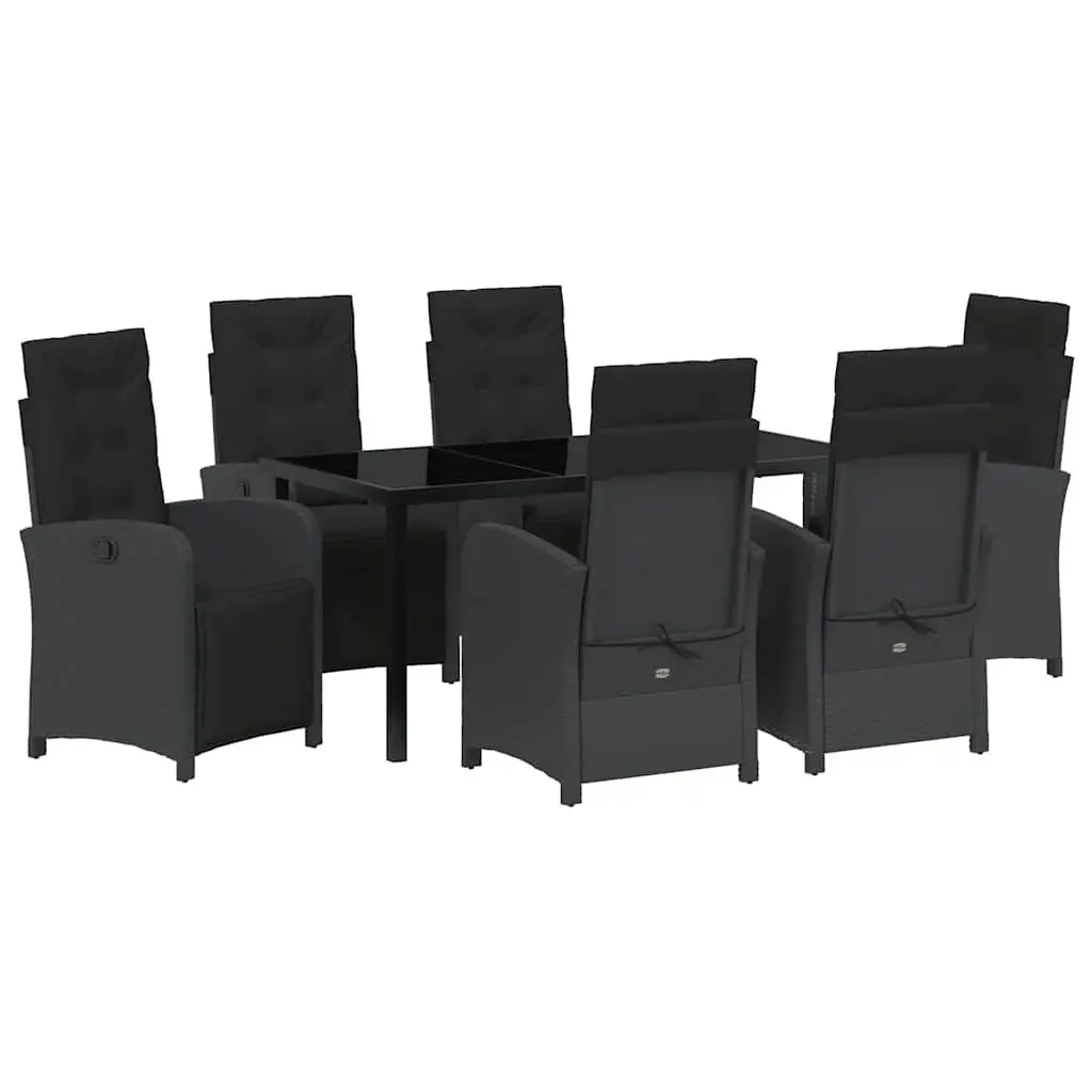Garden Dining Set 7 Piece Outdoor Patio Furniture Black Poly Rattan Glass Top