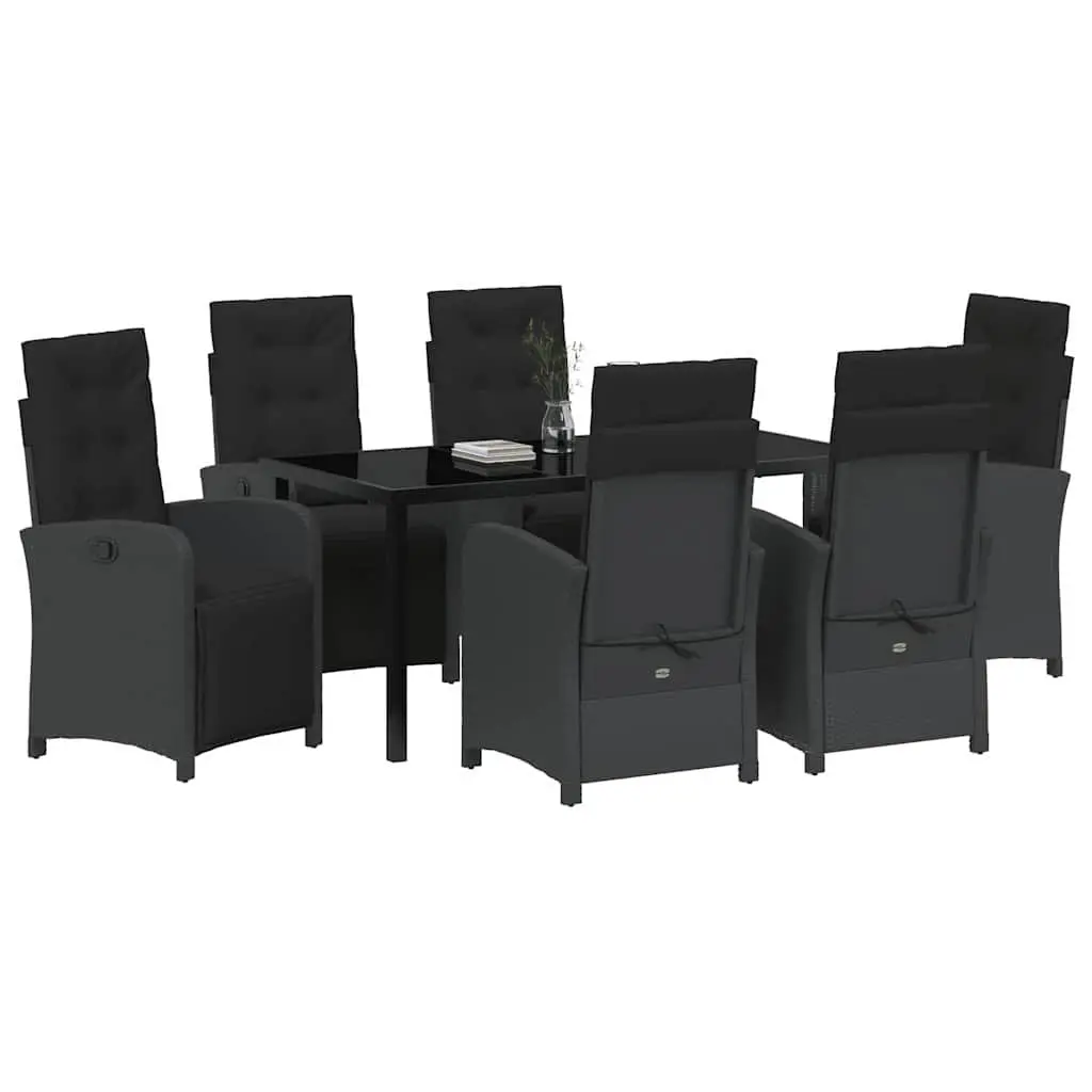 Garden Dining Set 7 Piece Outdoor Patio Furniture Black Poly Rattan Glass Top