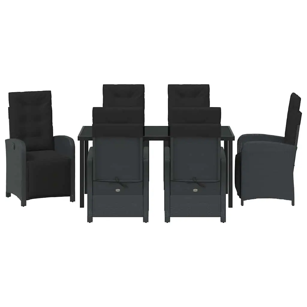 Garden Dining Set 7 Piece Outdoor Patio Furniture Black Poly Rattan Glass Top
