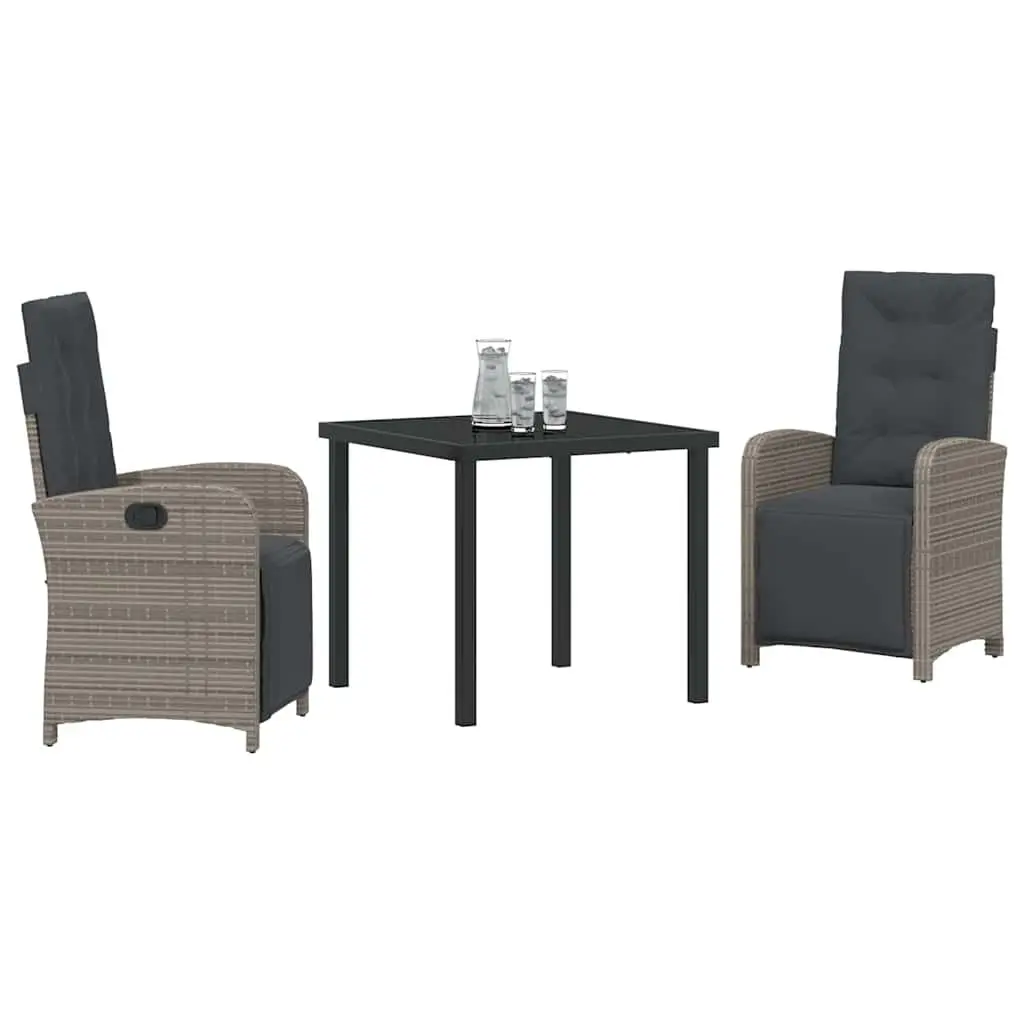 Outdoor Garden Dining Set Grey 3 Piece Poly Rattan Furniture Patio Table Chairs