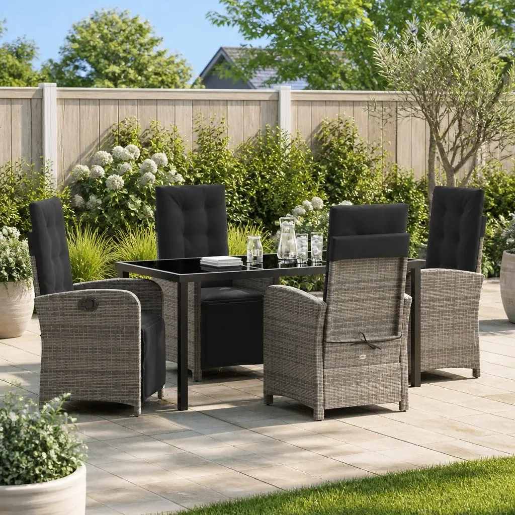 Garden Dining Set Grey 5 Pieces Poly Rattan Outdoor Furniture with Cushions