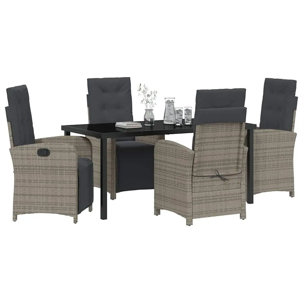 Garden Dining Set Grey 5 Pieces Poly Rattan Outdoor Furniture with Cushions