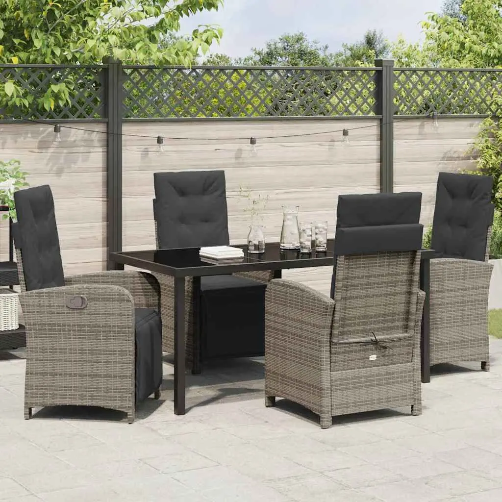 Garden Dining Set Grey 5 Pieces Poly Rattan Outdoor Furniture with Cushions