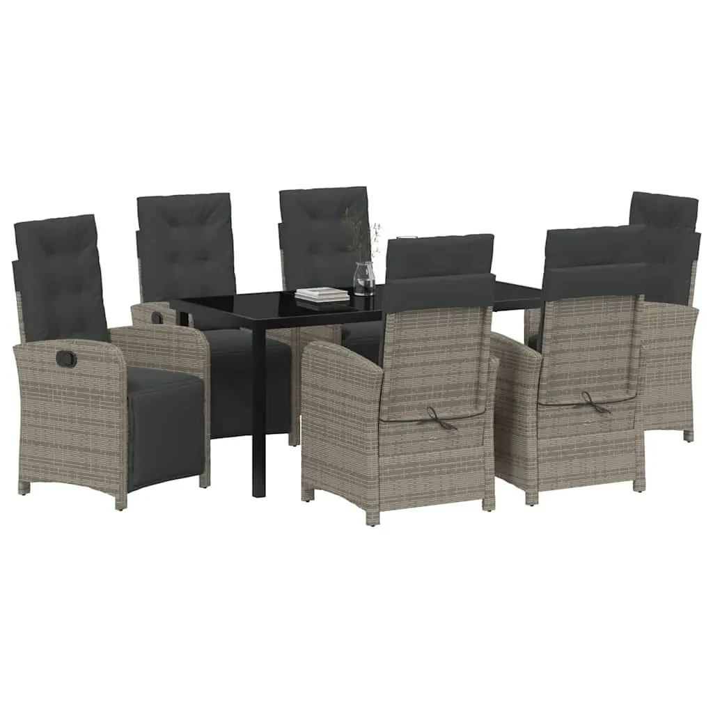 Outdoor Dining Set Grey 7 Piece Poly Rattan Garden Furniture with Cushions
