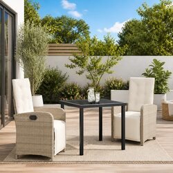 Garden Dining Set 3 Piece Beige Poly Rattan Outdoor Furniture Patio Table Chairs
