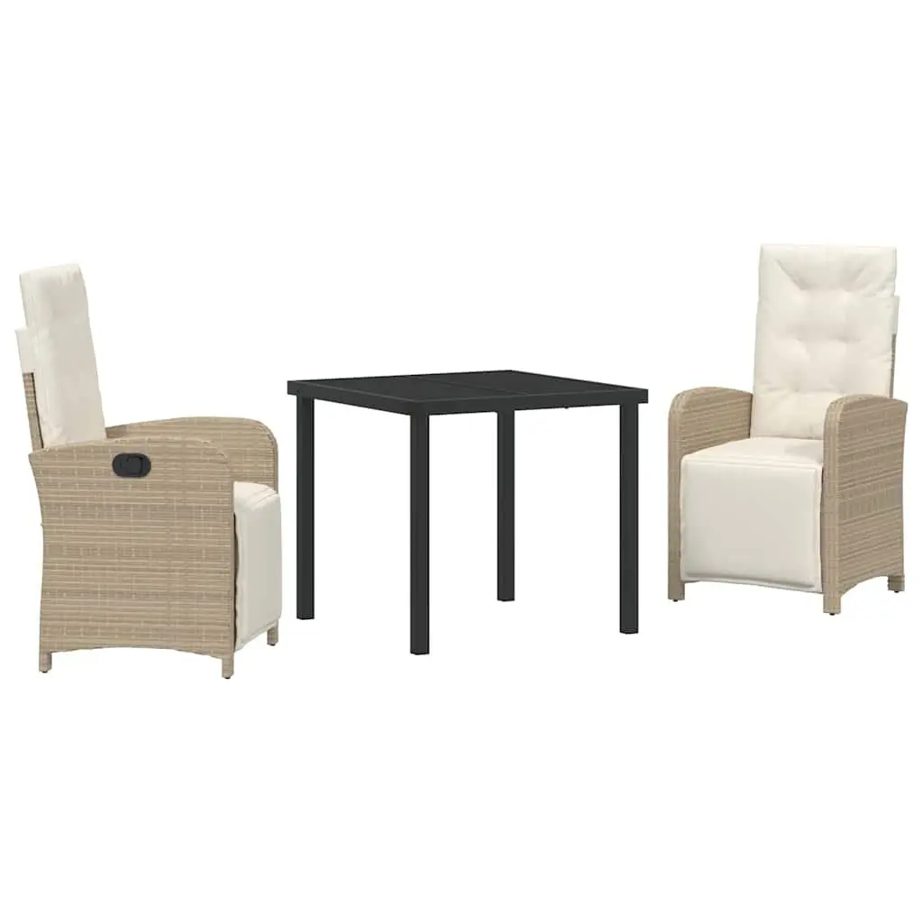 Garden Dining Set 3 Piece Beige Poly Rattan Outdoor Furniture Patio Table Chairs