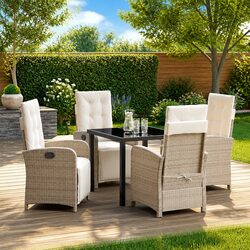 Garden Dining Set 5 Piece Outdoor Furniture Poly Rattan Chair Table Beige