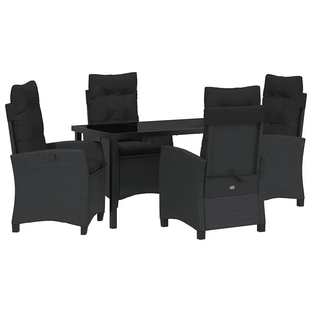 Outdoor Dining Set 5 Piece Black Poly Rattan Glass Top Patio Garden Furniture