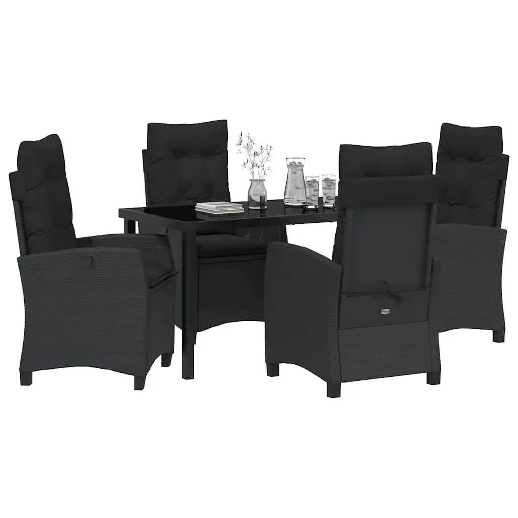 Outdoor Dining Set 5 Piece Black Poly Rattan Glass Top Patio Garden Furniture