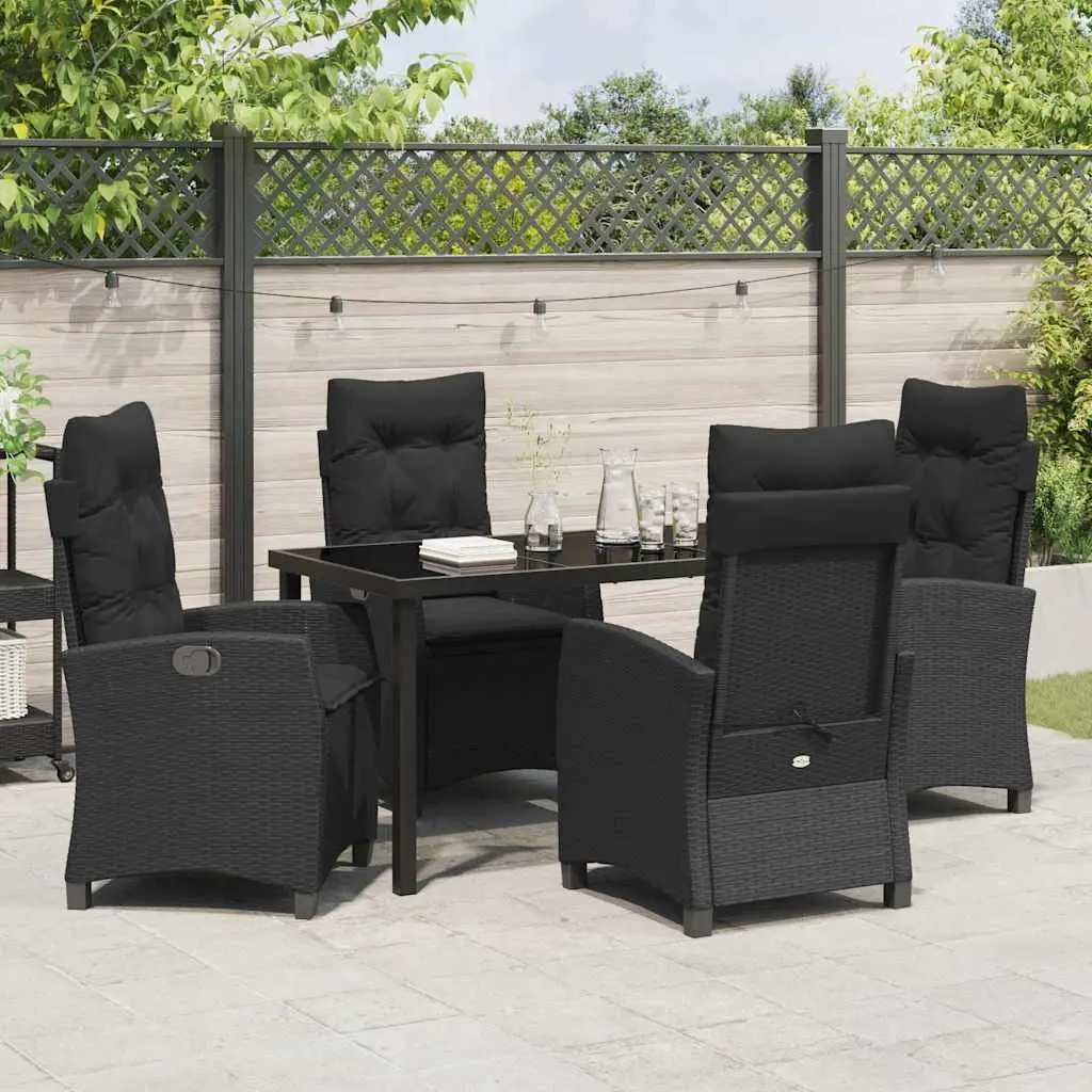 Outdoor Dining Set 5 Piece Black Poly Rattan Glass Top Patio Garden Furniture