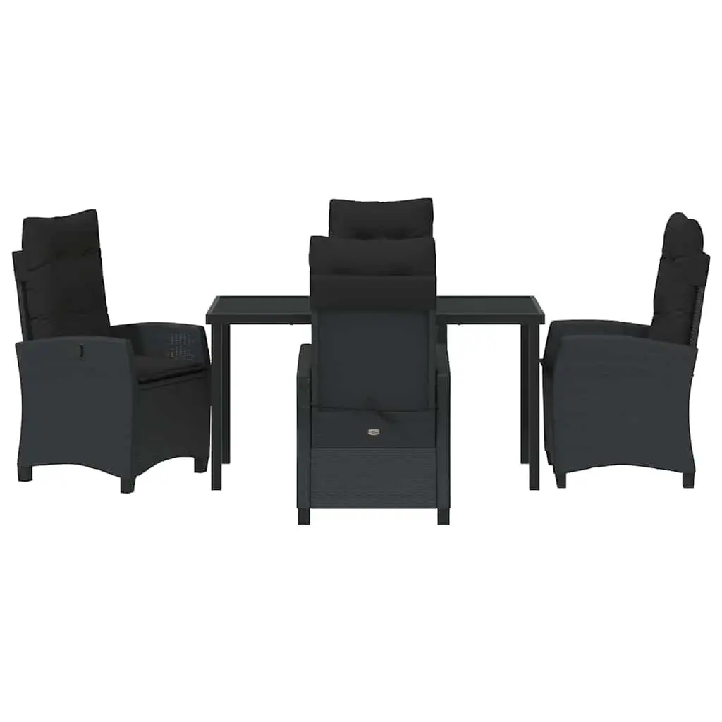 Outdoor Dining Set 5 Piece Black Poly Rattan Glass Top Patio Garden Furniture