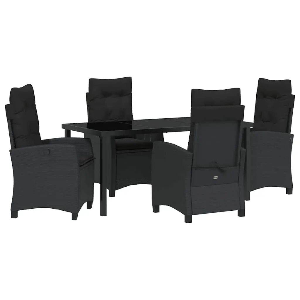 Garden Dining Set 5 Pieces Outdoor Patio Furniture Black Poly Rattan Glass Top