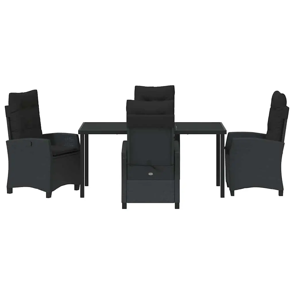 Garden Dining Set 5 Pieces Outdoor Patio Furniture Black Poly Rattan Glass Top