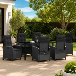 Garden Dining Set 7 Pieces Outdoor Patio Furniture Contemporary Black Poly