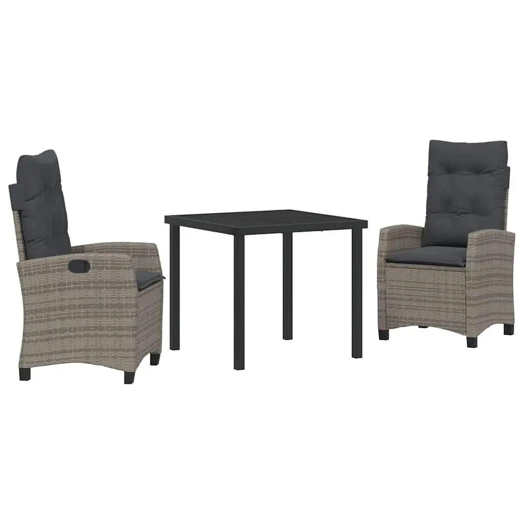 Garden Dining Set 3 Pieces Grey Outdoor Furniture Patio Table Chairs Cushions