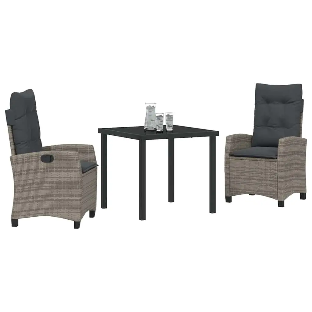 Garden Dining Set 3 Pieces Grey Outdoor Furniture Patio Table Chairs Cushions