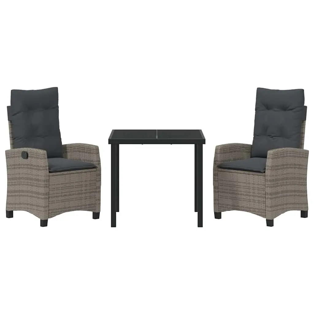 Garden Dining Set 3 Pieces Grey Outdoor Furniture Patio Table Chairs Cushions