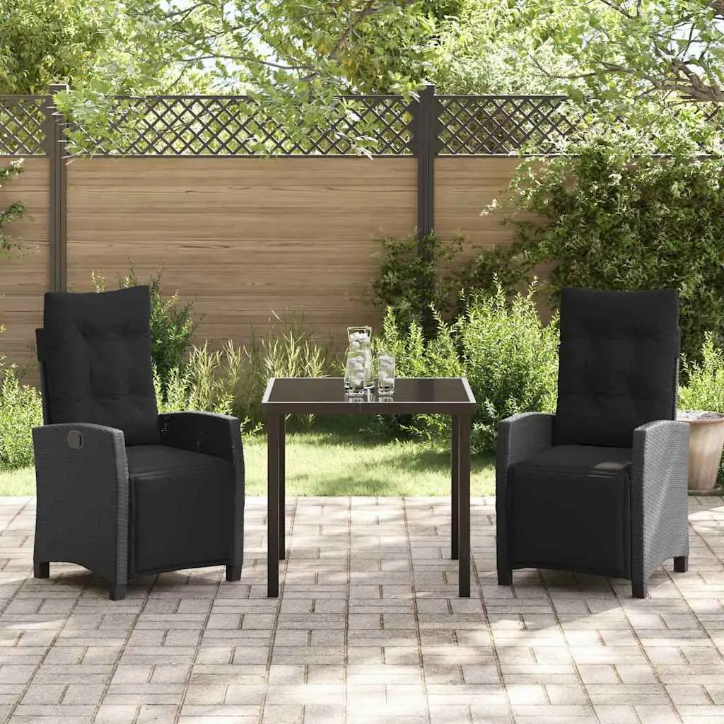 Garden Dining Set Black 3 Piece Poly Rattan Outdoor Furniture Table Chairs