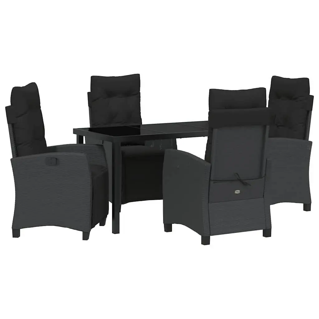 Garden Dining Set 5 Pieces Black Poly Rattan Outdoor Furniture Table Chairs