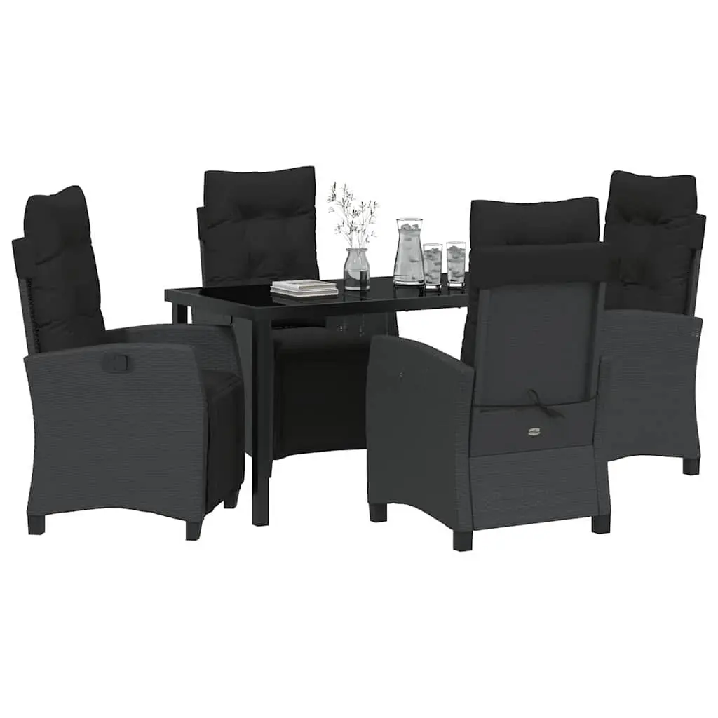 Garden Dining Set 5 Pieces Black Poly Rattan Outdoor Furniture Table Chairs