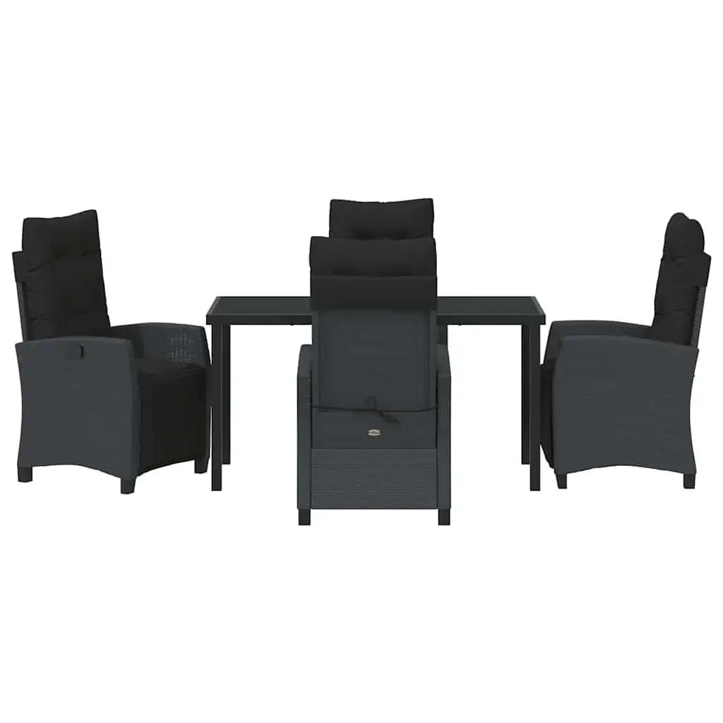 Garden Dining Set 5 Pieces Black Poly Rattan Outdoor Furniture Table Chairs