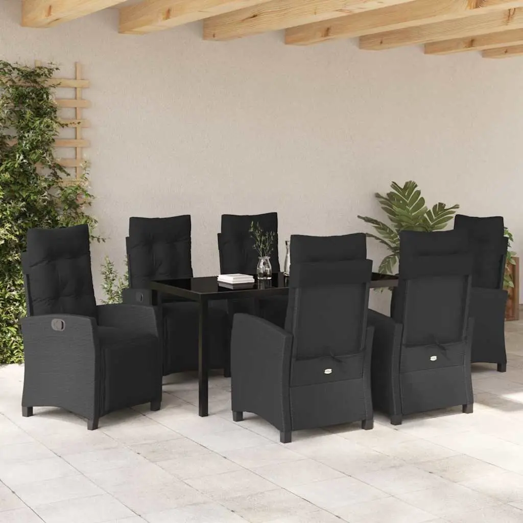 7 Piece Outdoor Dining Set Black Poly Rattan Garden Furniture with Cushions