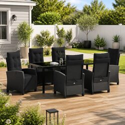 7-Piece Black Rattan Outdoor Dining Set