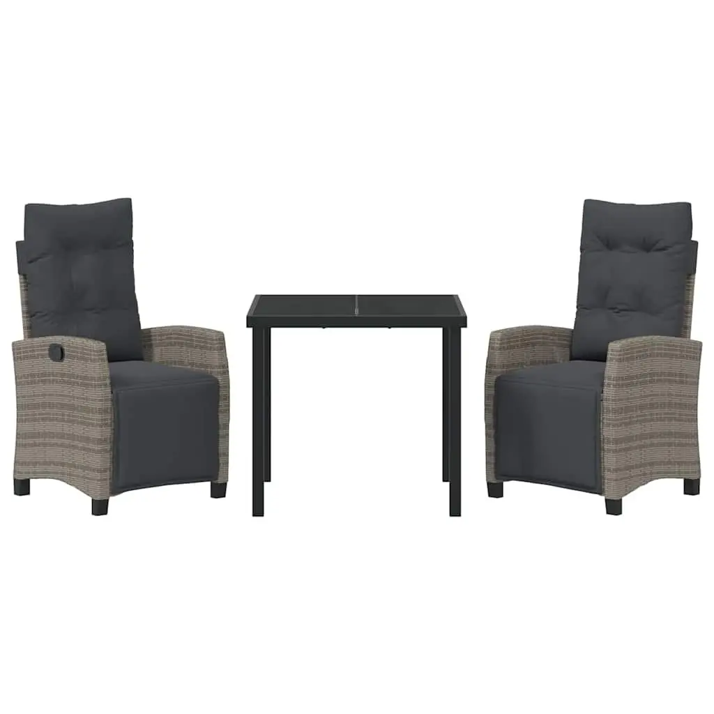 Garden Dining Set 3-Piece Outdoor Furniture Grey Poly Rattan Table Chairs