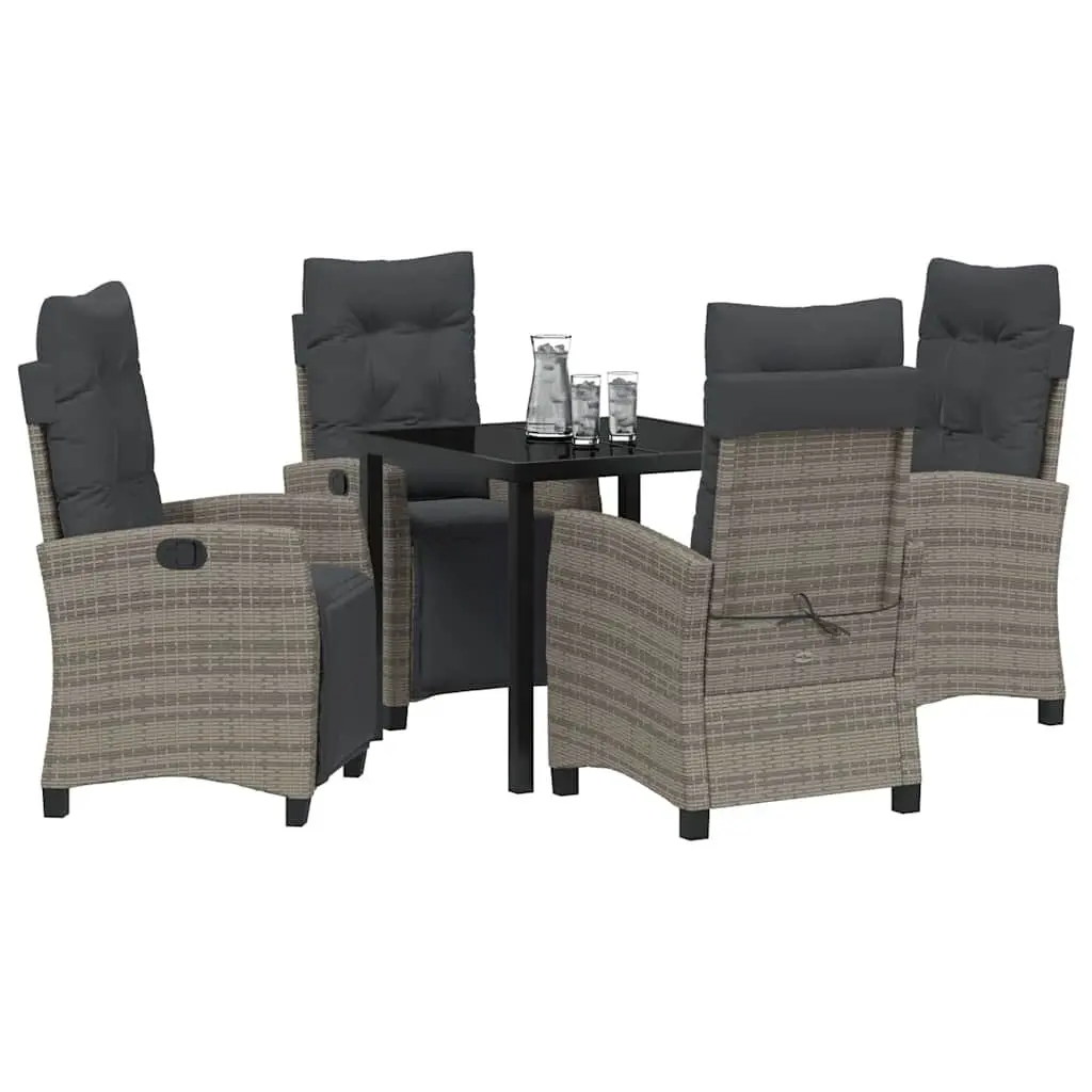Garden Dining Set 5 Pieces Outdoor Furniture Grey Poly Rattan Table Chairs