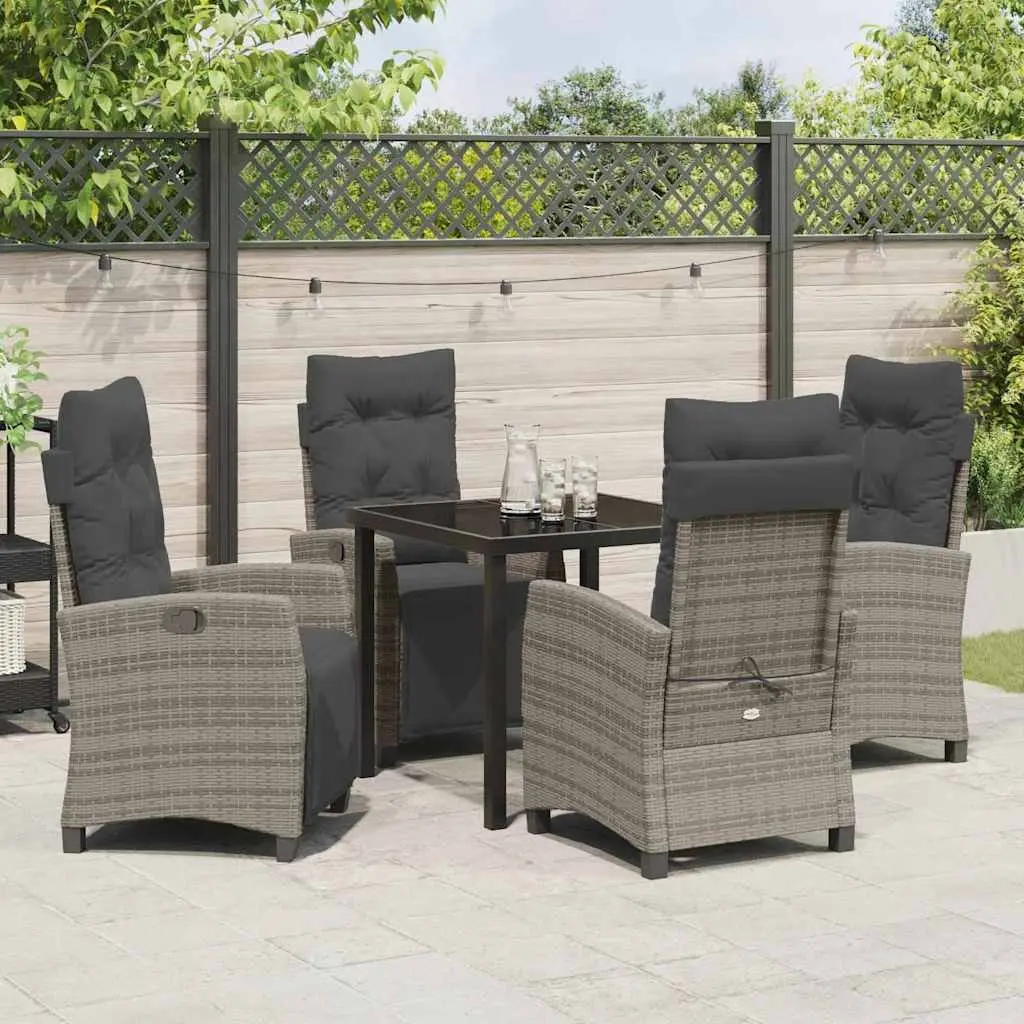 Garden Dining Set 5 Pieces Outdoor Furniture Grey Poly Rattan Table Chairs