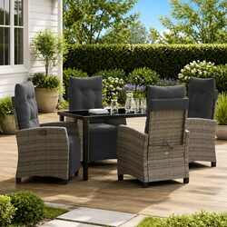 Garden Dining Set 5 Piece Grey Poly Rattan Outdoor Furniture with Cushion Pads