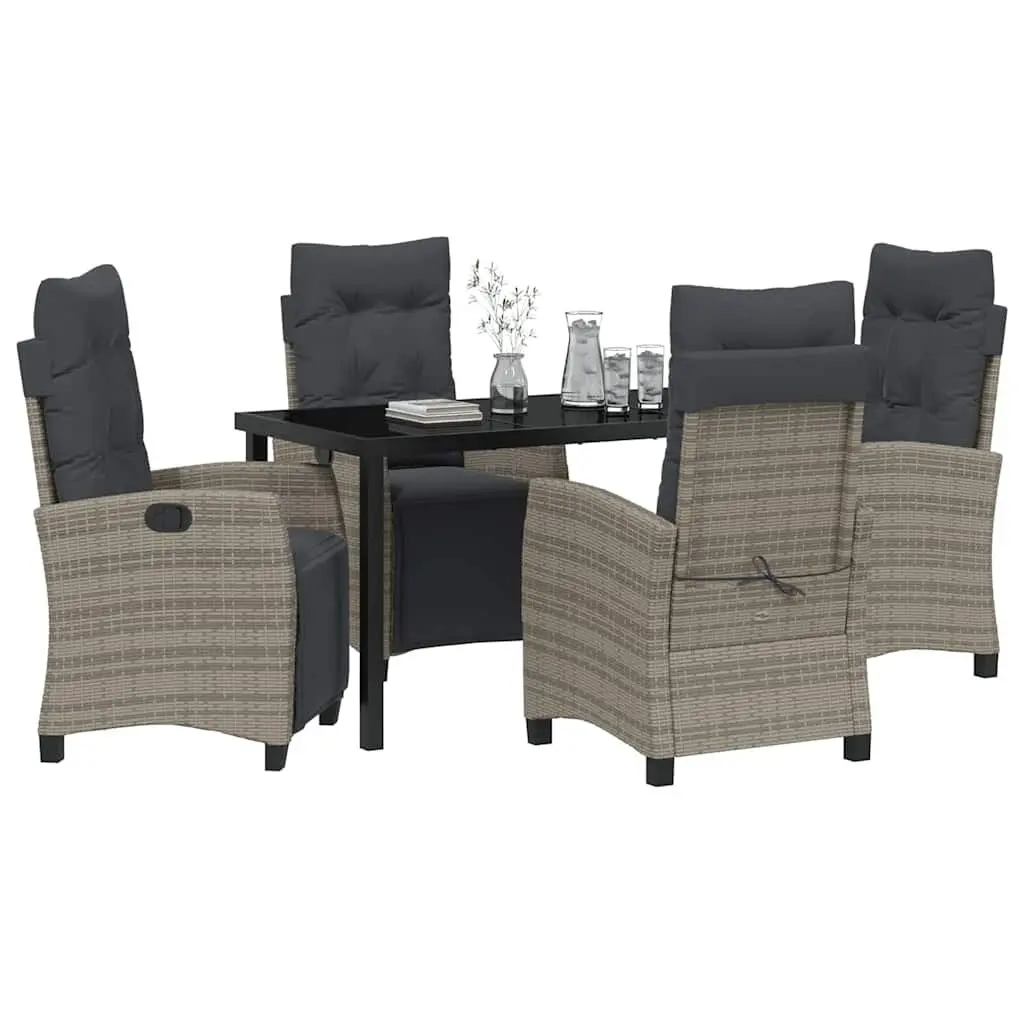 Garden Dining Set 5 Piece Grey Poly Rattan Outdoor Furniture with Cushion Pads
