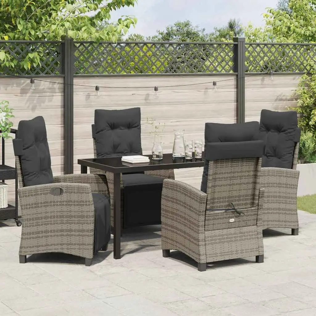 Garden Dining Set 5 Piece Grey Poly Rattan Outdoor Furniture with Cushion Pads