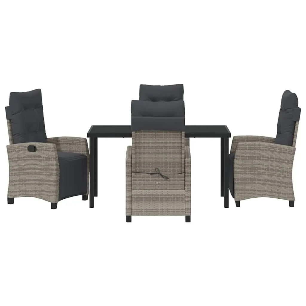 Garden Dining Set 5 Piece Grey Poly Rattan Outdoor Furniture with Cushion Pads