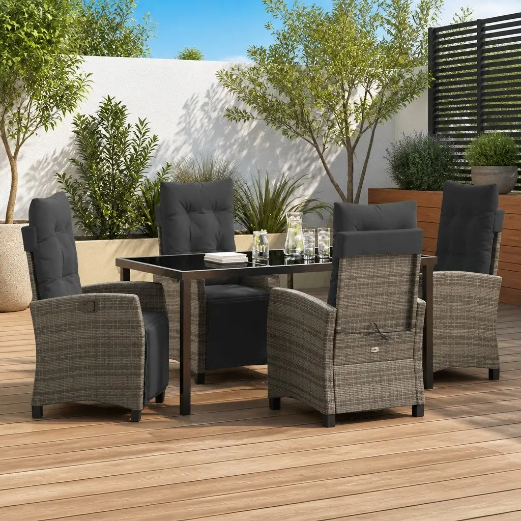 Grey Garden Dining Set Outdoor Furniture 5 Piece Poly Rattan Patio Table Chairs