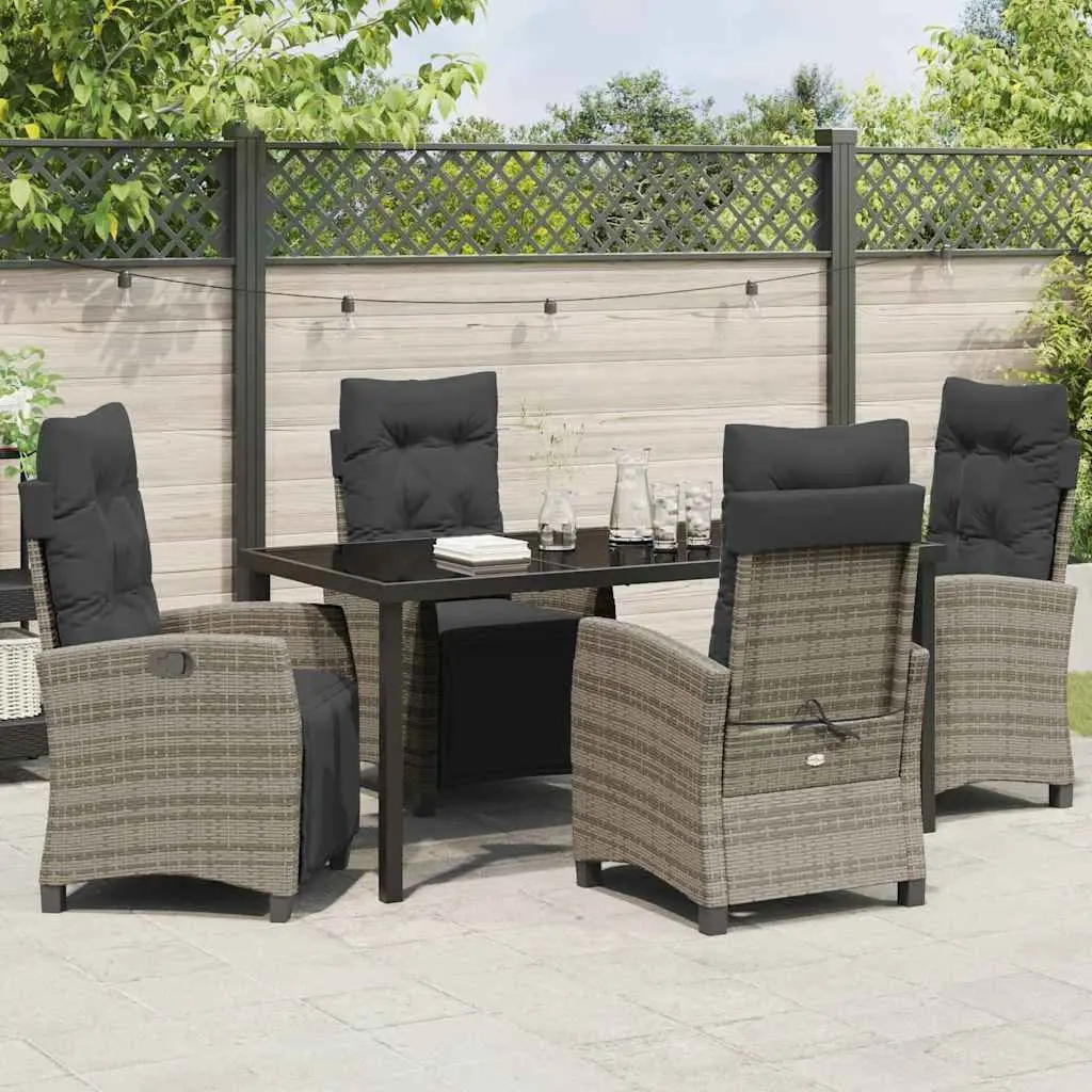 Grey Garden Dining Set Outdoor Furniture 5 Piece Poly Rattan Patio Table Chairs