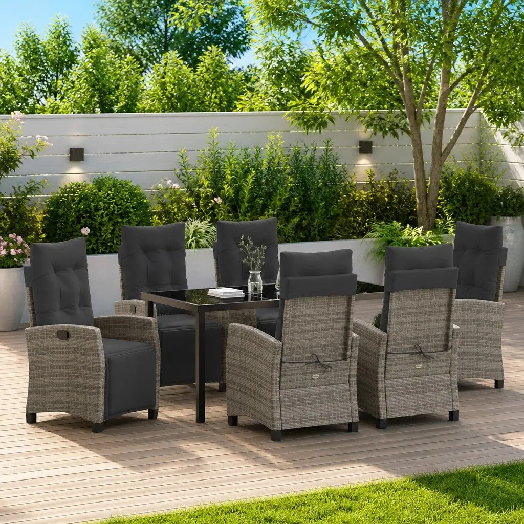 Garden Dining Set 7 Pieces Grey Outdoor Furniture Patio Table Chairs with