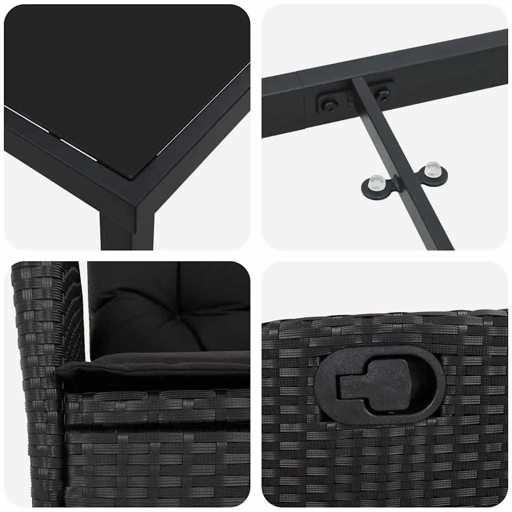 Garden Dining Set 3 Piece Outdoor Patio Furniture Black Poly Rattan Glass Table