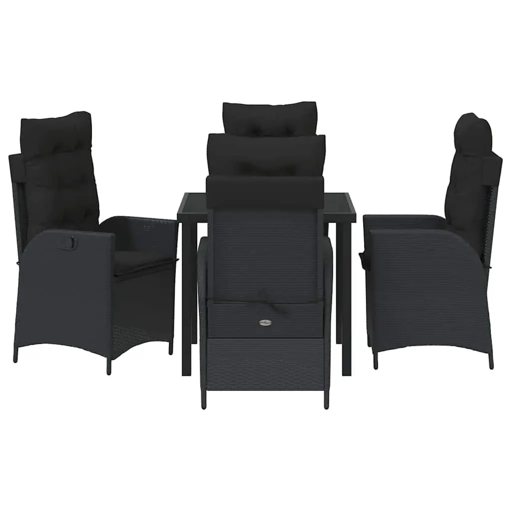 Garden Dining Set Black 5 Pieces Glass Table Poly Rattan Seating Steel Frame